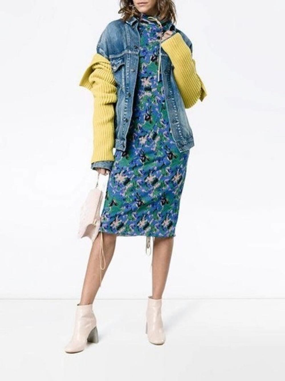 Marni Blue Floral Print Viscose Bodycon Midi Dress IT 40 US 8